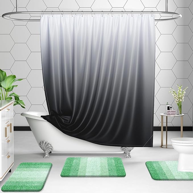 OLANLY Bathroom Rugs Sets 3 Piece, Soft Absorbent Microfiber Bath Mats and U-Shaped Contour Toilet Rug, Plush Shaggy Bath Mat Set for Bathroom (36"x24"+24"x16"+24"x20", Green)