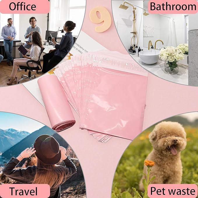Sanitary Napkin Disposal Bags, 100Pcs Disposable Period Trash Bags, Feminine Hygiene Bags for Pads and Tampons, 1.67 Mil Pink Self-adhesive Feminine Product Disposal Bags for Blocking Odors, 6.7x9.8IN