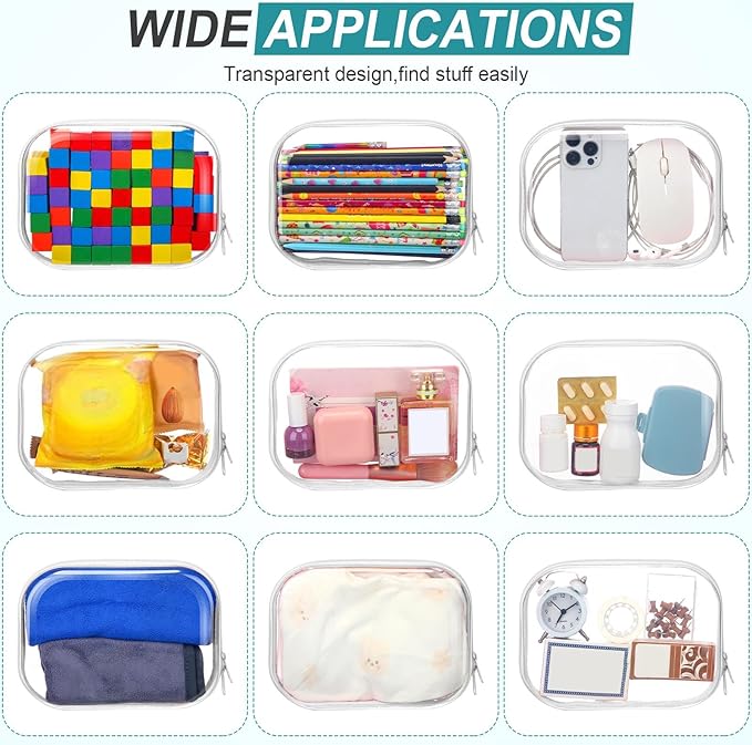 Hoolerry 4 Pcs Hard Clear Zipper Case Makeup Bags Plastic Zipper Pouch Transparent Storage Box Containers for Cosmetics, Snacks, Building Blocks, Puzzles(Clear,7.9 x 5.9 x 2 in,White)