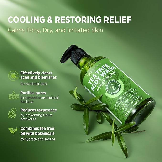 Roycederm Tea Tree Body Wash & Bar Soap Set – Refreshing Cleanse with Tea Tree Oil & Wormwood