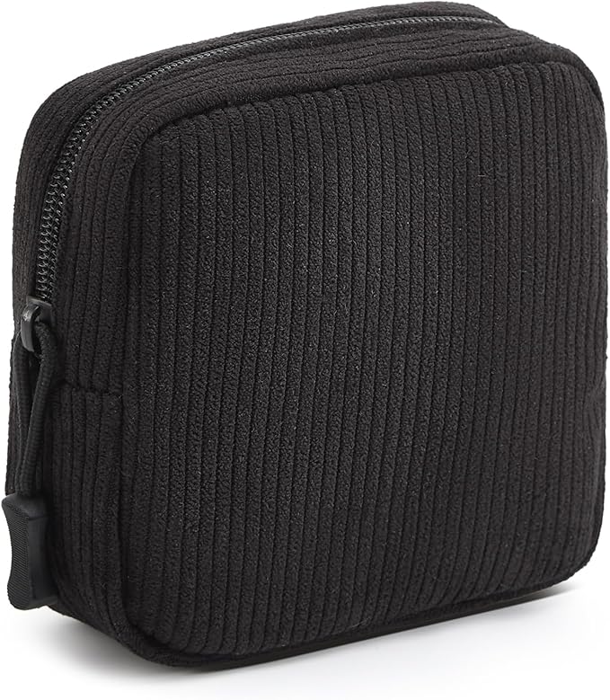 Small Makeup Bag for Purse,Mini Cosmetics Bag cute Zipper corduroy Cosmetic Pouch Storage Pouch Travel Toiletry Organizer for Women Girls(Black)