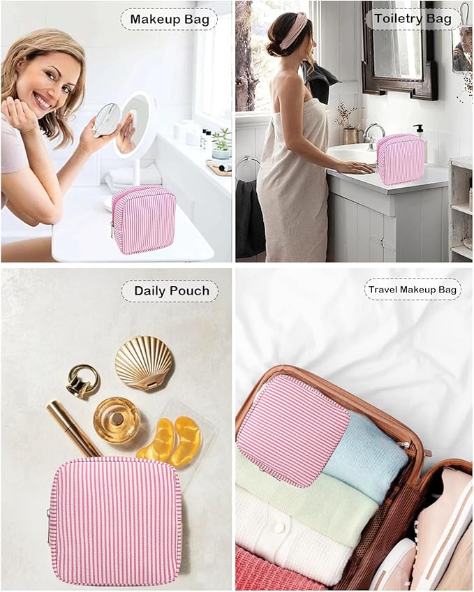Small Makeup Bag, Mini Makeup Pouches for Purse Cute Cosmetics Bag Pouch with Slip-in Pockets Small Travel Toiletry Bag Makeup Storage Bag Lipstick Organizer Purse Essentials