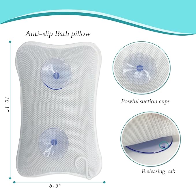 Bath Pillows for tub,Home Spa Pillows for Bathtub, Hot Tub,Head and Neck Support with 2 Strong Suction Cups,Purple