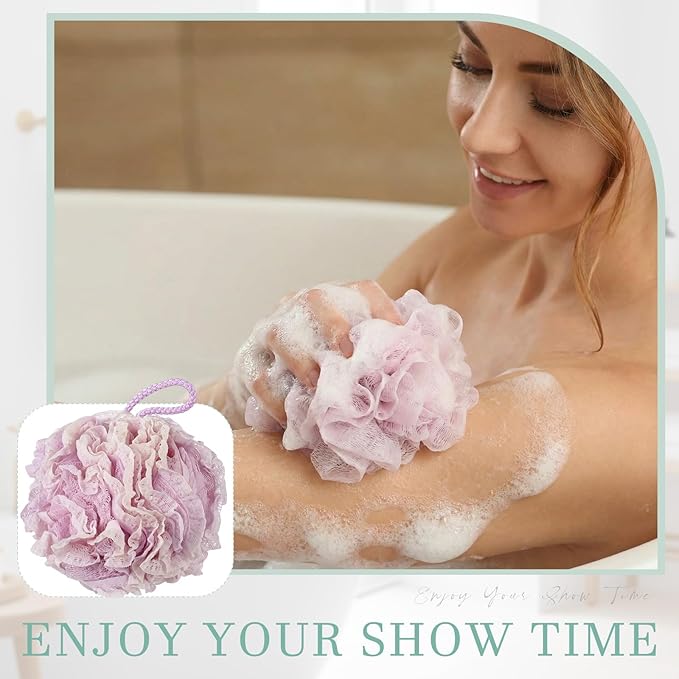 Sunnyray 4 Pack Loofah Bath Sponge Lace Mesh Set Large 60g Shower Poufs Body Scrubber Bath Loofah Ball Body Wash Sponge Exfoliating Scrubber Luffa Puff for Women Men Cleanse Skin Accessories (Classic)