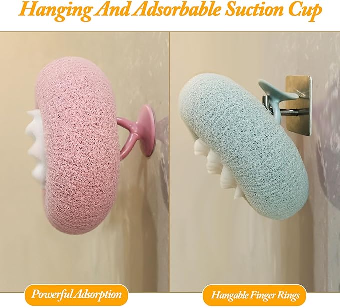 4Pcs New Upgrade 2-in-1 Sunflower Bath Ball, Ultra Soft Bath Sponge Cleaning Brush, Suction Cup Bath Ball with Finger Rings,Exfoliating Shower Loofah Sponges(Pink+Blue-Green+Beige+Purple)