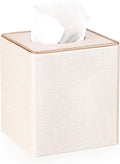 Sumnacon Square Linen Tissue Box Cover - Stylish Cube Tissue Box Holder with Magnetic Bottom, Decorative Tissue Box for Vanity Toilet Tank Dresser Night Stand Table Countertop Office Car, Beige