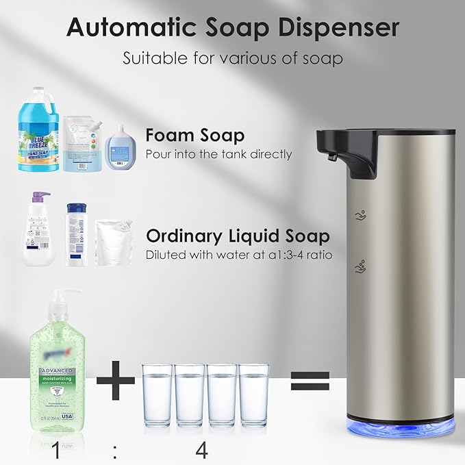 Automatic Soap Dispenser Foam Rechargeable: Touchless Soap Dispenser Stainless Steel with Sensor for Bathroom Kitchen