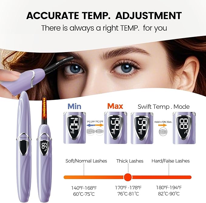 Heated Eyelash Curler, S600 Rechargeable Heated Lash Curler, Eyelash Curler Heated in 8s for Women 24 Hs Lasting Natural Makeup (Lilac/Silver, 148MM)