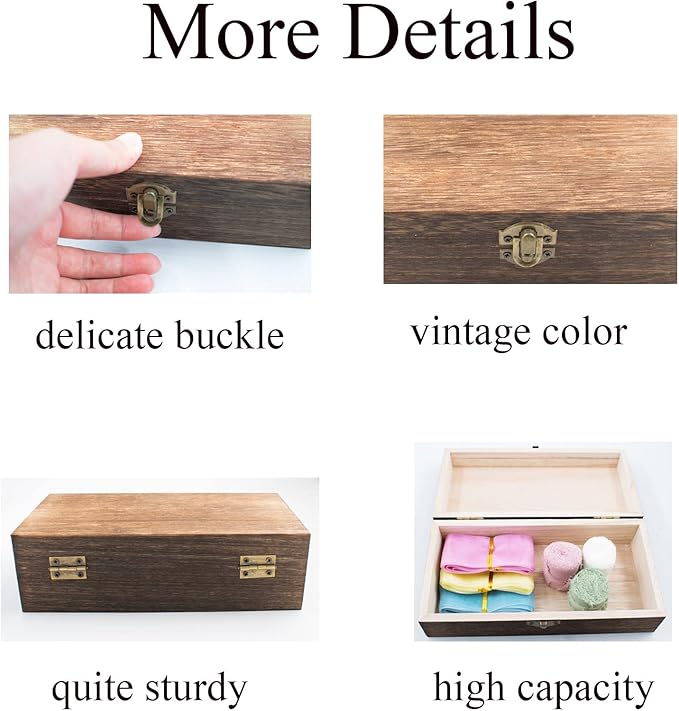 Wood Storage Box with Lid Solid Wood Container Box Decorative Table Large Rectangular Smooth Rustic Style Store Space to Organize Toys Cosmetics Vintage Color 7.87 * 3.93 * 2.36inch, Brown