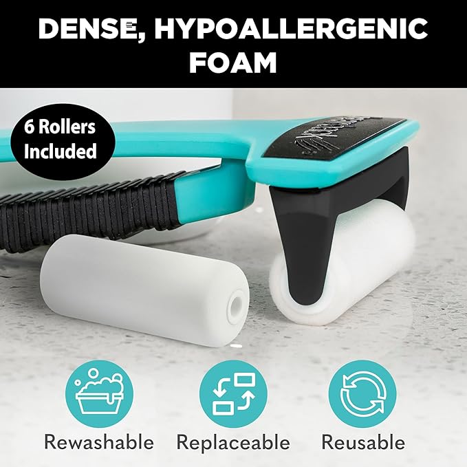Bearback Lotion Applicator for Back & Body – Premium Long Folding Handle with 6 Rollers – Apply Self-Tanner, Lotion, Medication – American Small Business (Teal)