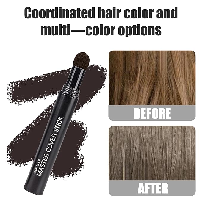 Root Touch Up Set - Hair Color Stick & Dye Pen, 2 Powder Shadows, Instant Gray Hair Coverage, Cover Hairline Precisely & Naturally, Portable Grey Hair Concealer for Men Women - Dark Brown