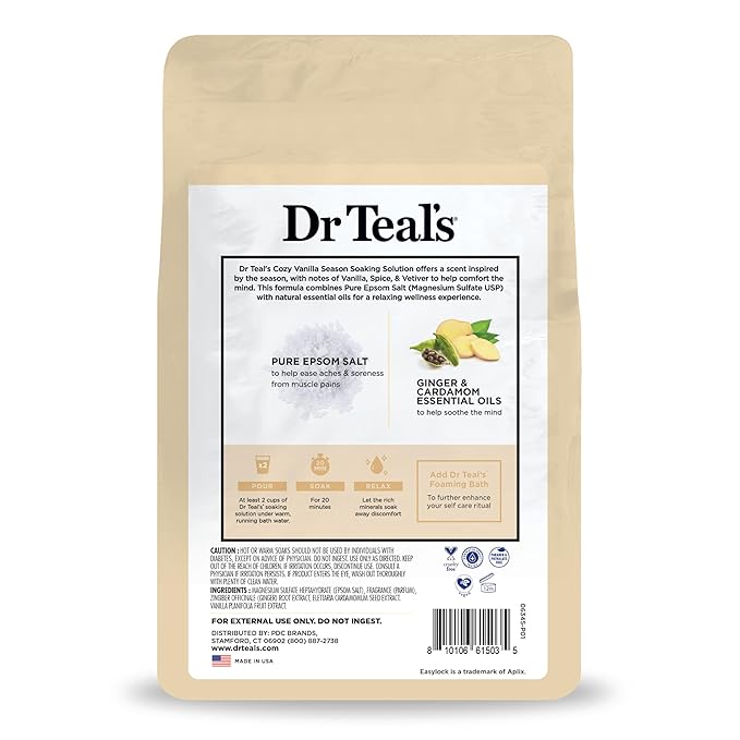 Dr Teal's Epsom Salt Magnesium Soak, Limited Edition Cozy Vanilla Season, 3lbs