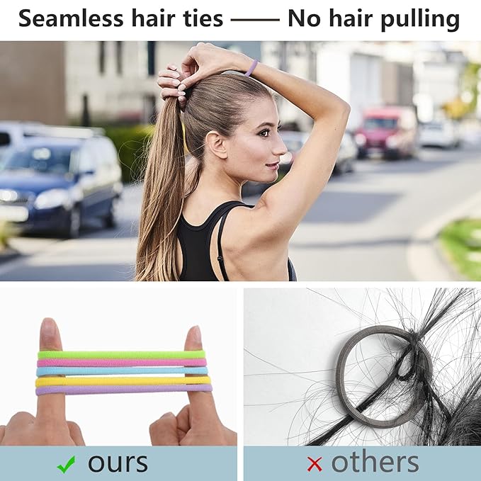 100 PCS Hair Accessories: No Damage Seamless Ponytail Holders, Elastics and Bands for Thick Hair - For Girls & Women (Multicolor)