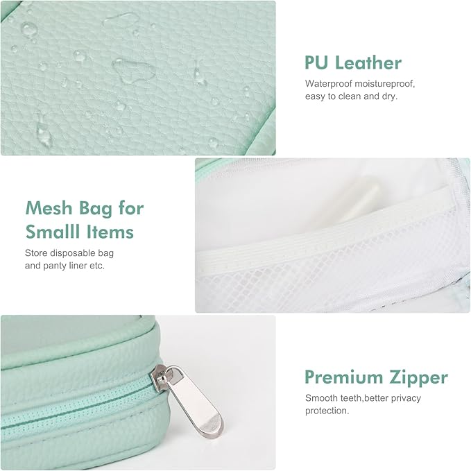 Portable Tampon Organizer - Beige PU Pouch with Handle, Small Case for Feminine Products, Zipper Period Bag for Women's Purse