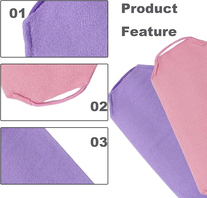 Back Scrubber Exfoliating Shower Back Washers Bath Body Scrubber Stretchable Pull Strap 2PCS and Purple washers for Shower