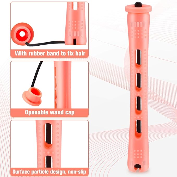 WILLBOND 60 Pcs Perm Rods for Long Hair Plastic Curl Rods Cold Wave Irons Curling Roller for Hair Styling Hairdressing Tools(0.51 Inch,Shell Pink)