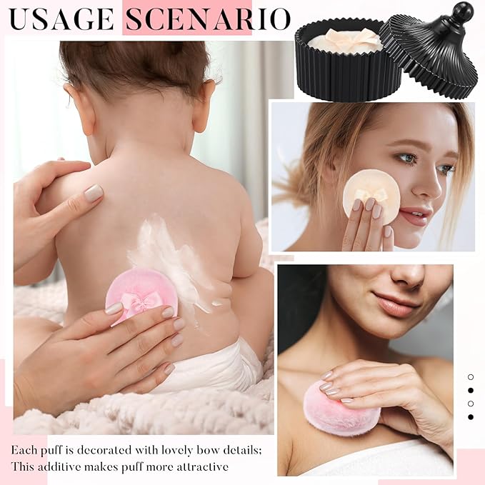 Tioncy 3 Pcs Large Body Powder Puff and Container Valentine's Day gift Powder Container with Puff Crystal Case Soft Washable Reusable Velour Face Body Glitter Wet Dry Makeup(Classic,Black)