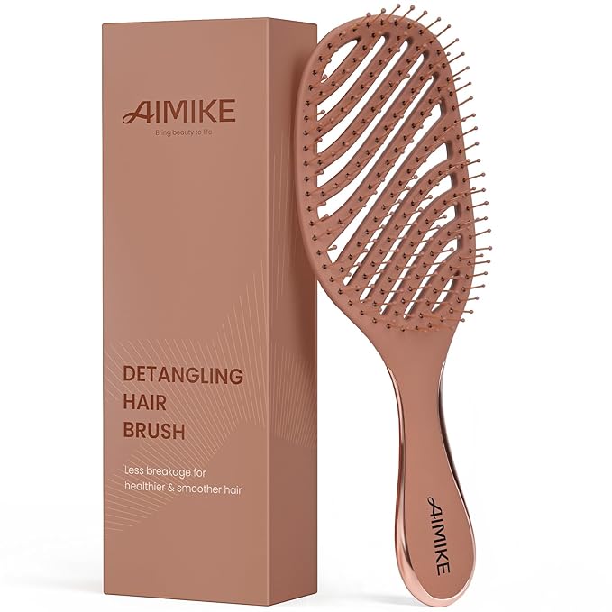 AIMIKE Detangler Brush, Wet Dry Vented Hair Brush w/Soft Bristles, Pain-Free Detangling Hairbrush Loosens Stubborn Tangles, Extra Gentle on Fine and Fragile Hair, for Women & Kids