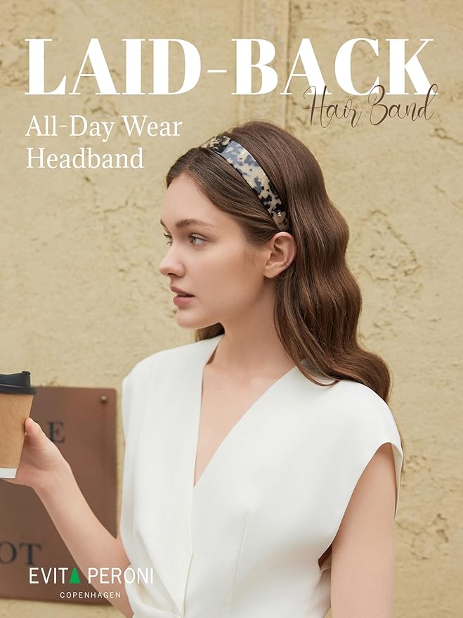 EVITA PERONI Wide Headbands for Women with Teeth Acetate Resin Hair Bands for Women's Hair No Headache Headband No Slip Hairbands-Amber