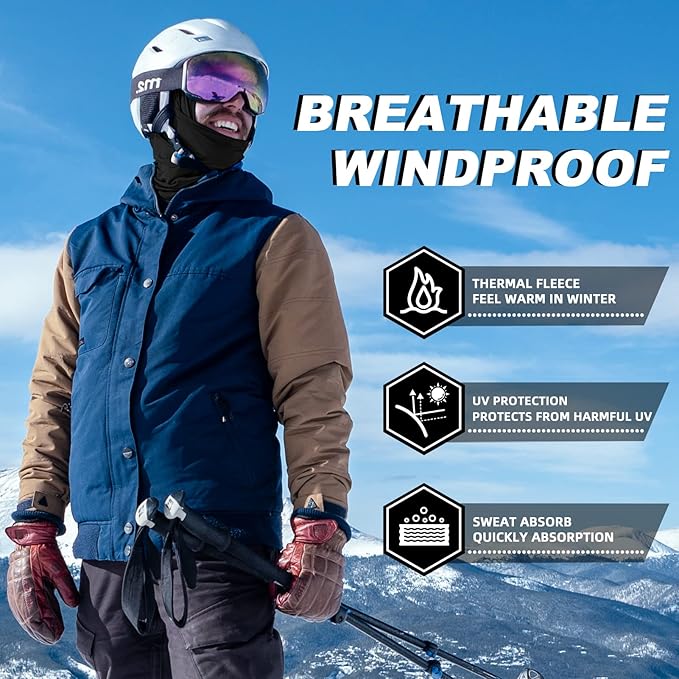 ROCKBROS Cold Weather Balaclava Ski Mask for Men Windproof Thermal Winter Scarf Mask Women Neck Warmer Hood for Cycling