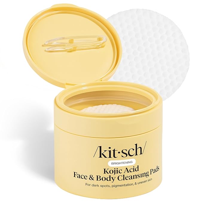 Kitsch Kojic Acid Cleansing Pads with Turmeric & Cica to Smooth, Refresh & Even Tone Skin Care – Exfoliating & Brightening Pre-Soaked Cotton Pads for Face and Body – 50 count