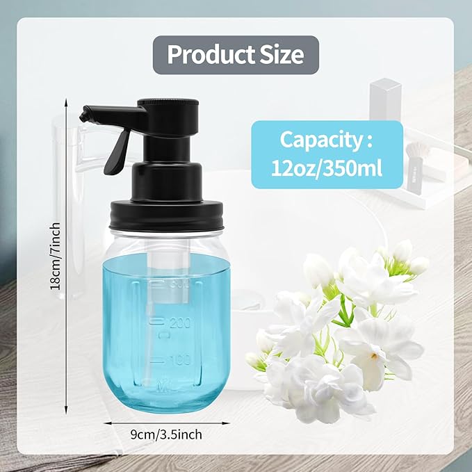 12oz Automatic Touch Sensor Liquid Glass Soap Dispenser, Hands-Free Mason Jar Soap Dispenser, Refillable Lotion Bottle for Bathroom Kitchen Countertop (Batteries Not Included)