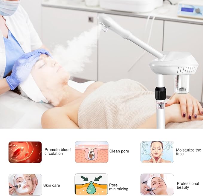 Professional Facial Steamer for Deep Cleansing and Hydration, Ozone Spa Face Steamer on Wheels, Adjustable Height and Angle,Estheticians Steamer More Steam,Suitable for Beauty, Spa and Home Use