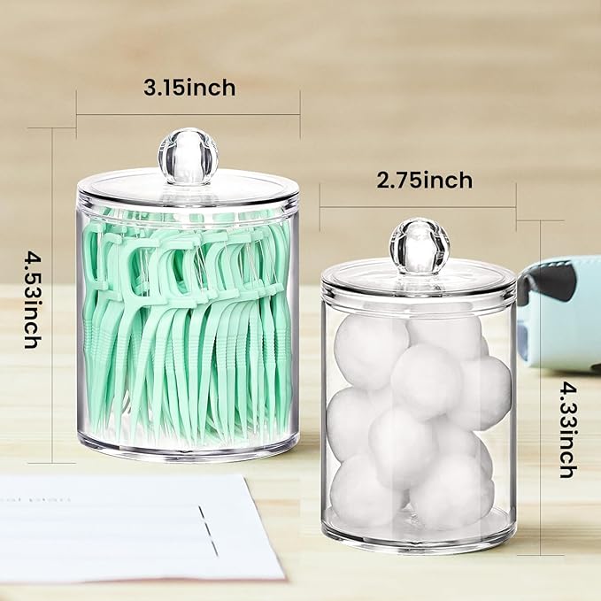 Tissue Box Cover, Square Facial Acrylic Tissue Box Holder with 2 Pack Clear Qtip Holder Dispenser, Bathroom Vanity Dresser Night Stand Essentials Accessories Decor, Modern Farmhouse Decor,White