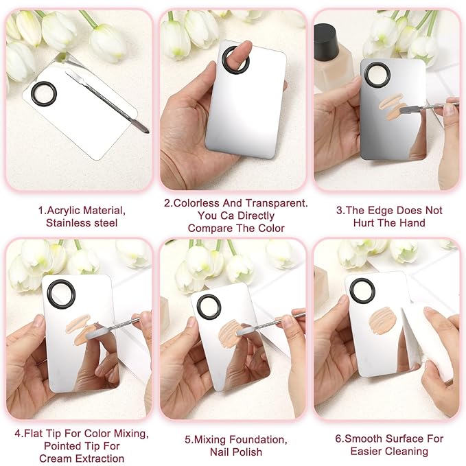 4Pcs Makeup Mixing Palette, Make Up Spatula Tool Including Makeup Mixing Palette Foundation Spatula Tray and Puff for Women Facial Cosmetic Nail Art Pigment Blending