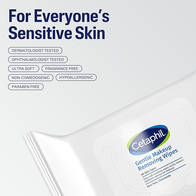 Cetaphil Gentle Makeup Removing Face Wipes, Daily Cleansing Facial Towelettes Gently Remove Makeup, Fragrance and Alcohol Free, 25 Count
