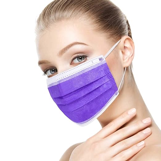 Borje Purple Disposable Face Mask 100 Pcs Purple Face Masks 3 Ply Protection Masks