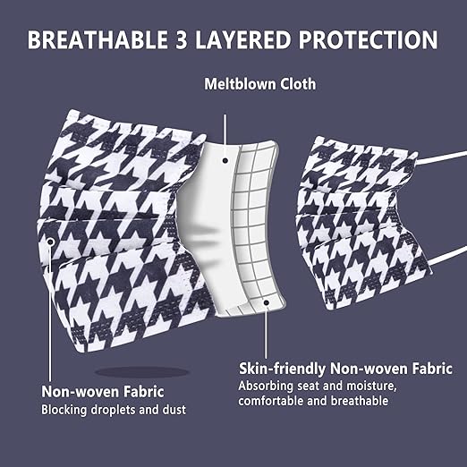 Borje Disposable Face Masks Breathable Face Mask 3 Ply with Elastic Earloops Mouth Cover 50 Pcs