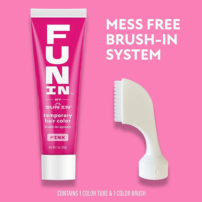 Fun In by Sun In Temporary Hair Color with Easy Brush Applicator for Kids, Teens & Adults - Washable One day color for Festivals, Events & Parties - All Hair Types