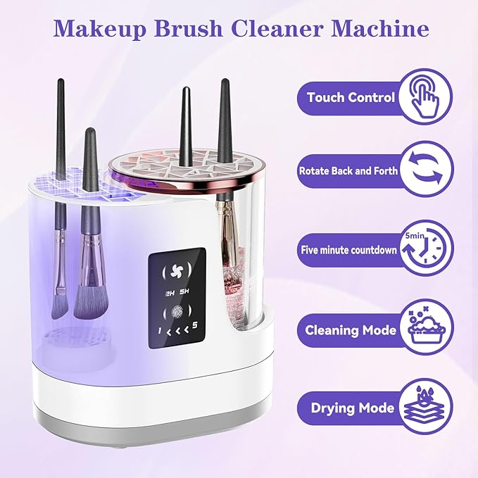 Makeup Brush Cleaner Machine, 3 IN 1 Electric Makeup Brush Cleaner & Dryer, Cosmetic Brushes Cleanser, USB Makeup Brush Washer, Cosmetic Brushes Cleaner Tool for All Makeup Brush, Sponges (White)