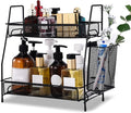 LEMIKKLE 2-Tier Bathroom Countertop Organizer,Skincare, Makeup Countertop Organizers, Kitchen, Bathroom Counter Storage with Small Basket (Black)