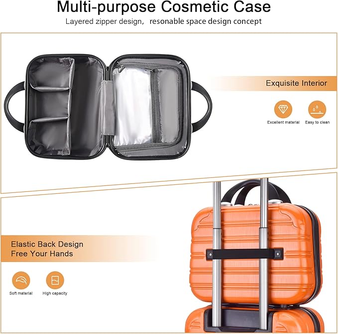14inch Makeup Train Case PC ABS Cosmetic Case Hardshell Makeup Bag Organizer Toiletry Gifts for Her Travel Outside Activity (orange)