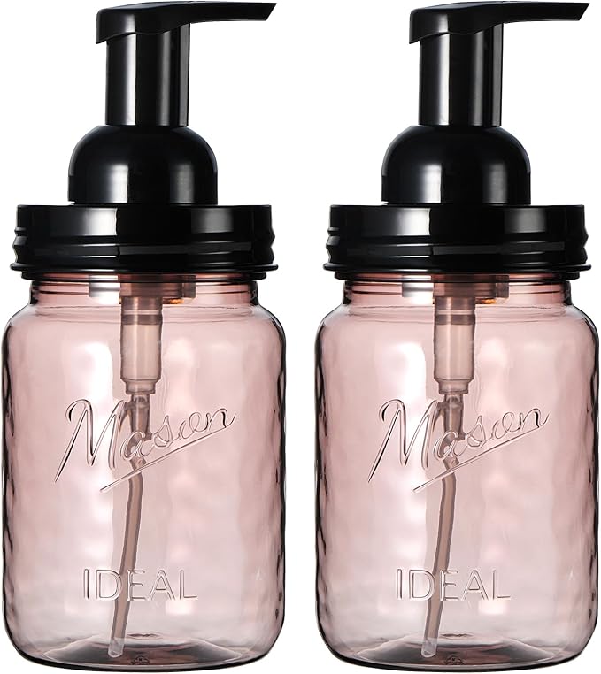 Amolliar Plastic Foaming Soap Dispenser with Pump Lid, 16Oz Refillable Foam Hand Soap Dispenser Set, Clear Dish Soap Bottles with Waterproof Lable for Farmhouse Kitchen Bathroom (2 Pack, Black)