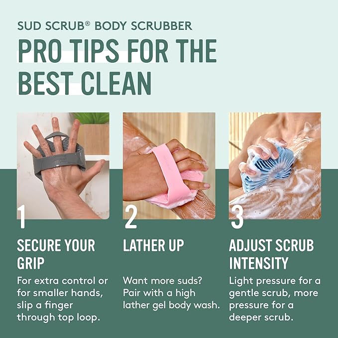 Sud Scrub® Antimicrobial Silicone Body Scrubber, Exfoliating Body Scrubber for Sensitive Skin, Eco Friendly Shower Scrubber for Body, Silicone Body Brush for Showering, Mint