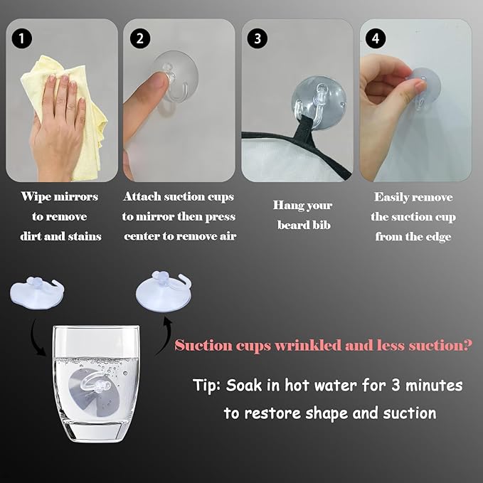 Beard Bib Apron, Beard Catcher for Men Shaving & Trimming, Non-Stick Beard Bib Hair Catcher with 4 Suction Cups
