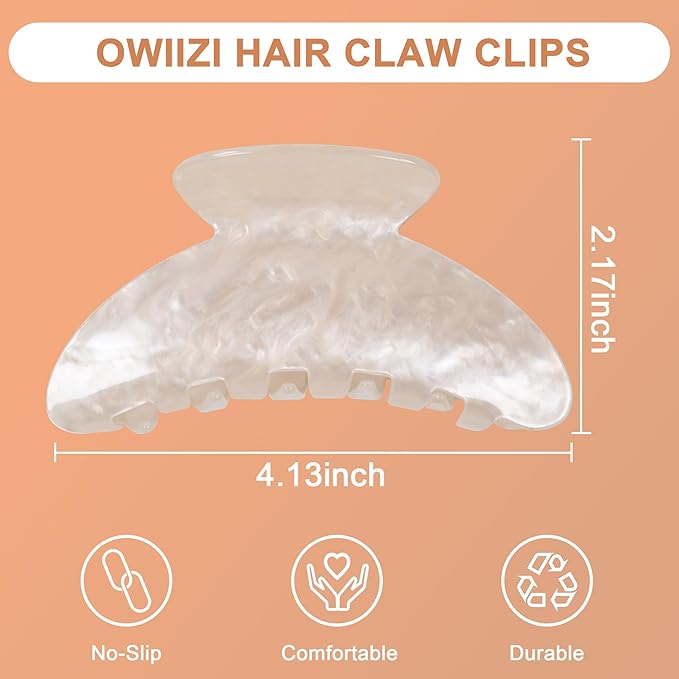 OWIIZI Durable Acetate Hair Clips for Women 4.13" Cute Hair Claw Clips Ponytail Barrette Strong Hold Acrylic Butterfly Jaw Hair Accessories for Girls Long Thick Hair(White)