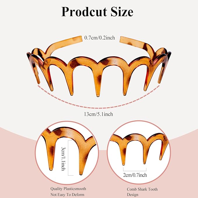6Pcs U Shape Fashion Tooth Hair Comb Headband,High Cranium Headbands for Women's Hair, Reversible Korean Headbands with Teeth ﻿ (Mix 6Pcs, M)