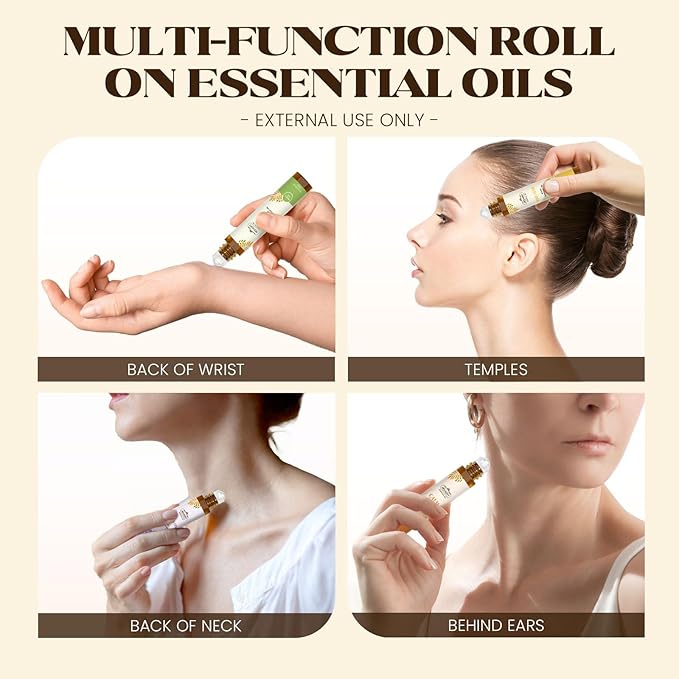 Essential Oils Roll On Set,Valentines Day Gifts for Her(Calm, Relax, Breathe, Focus on, Sleep, Renew), Natural Aromatherapy Oil Blend Kit with Roller Ball for Massage, Body Skin Care, Relaxation Gift