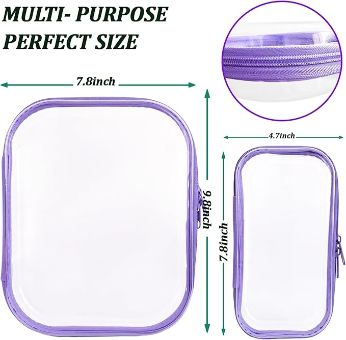 3 Pcs Clear Hard Zipper Case, Hard Shell Plastic Clear Organizer Bag, Transparent Makeup Pouches, Portable Box for Travel Toiletries Storage Bins (Purple)