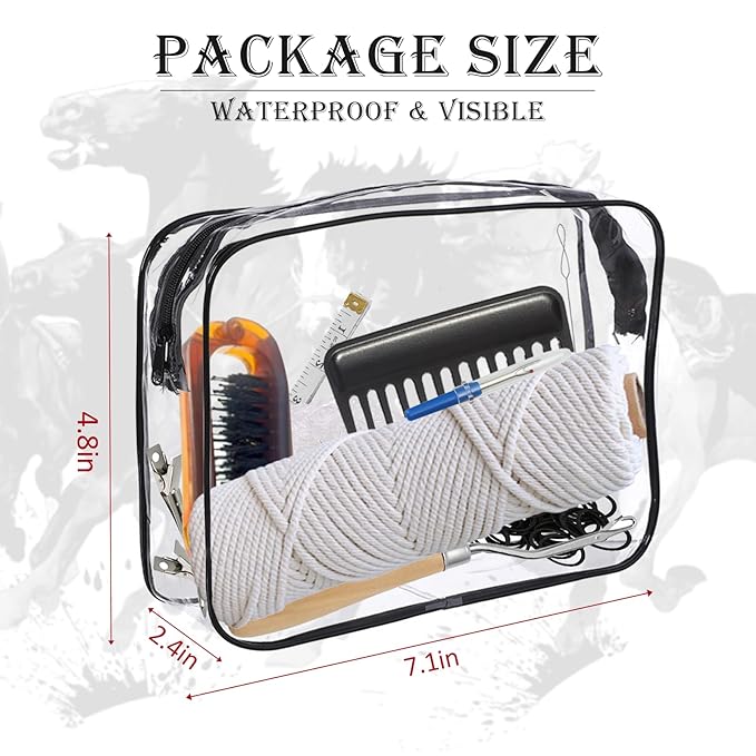 Horse Braiding Kit – 11PCS Equestrian Mane & Tail Grooming Set with Braiding Yarn, Rug Hook, Mane Comb, Seam Ripper, Measuring Tape & Storage Bag – Horse Show Grooming Essentials, Easy for Beginners
