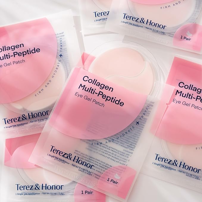 TEREZ & HONOR Collagen Peptide Under Eye Patches - 6 Pairs Korean Firming, Glowing & Hydrating Hydrogel Mask for Puffy Eyes, Dark Circles, Fine Lines - Travel & Gift Ready, Valentine’s Day for Her