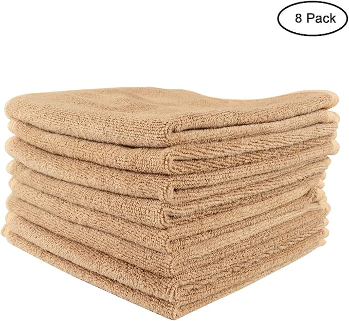 Microfiber Facial Cloths (Facial Towels), 8 Pack (12 x 12 inch), Super Absorbent, Quick Drying Fast, Soft, Eco-Friendly, for Facial Wash Cleansing, Make-up Removal, Baby and Travel (Camel)