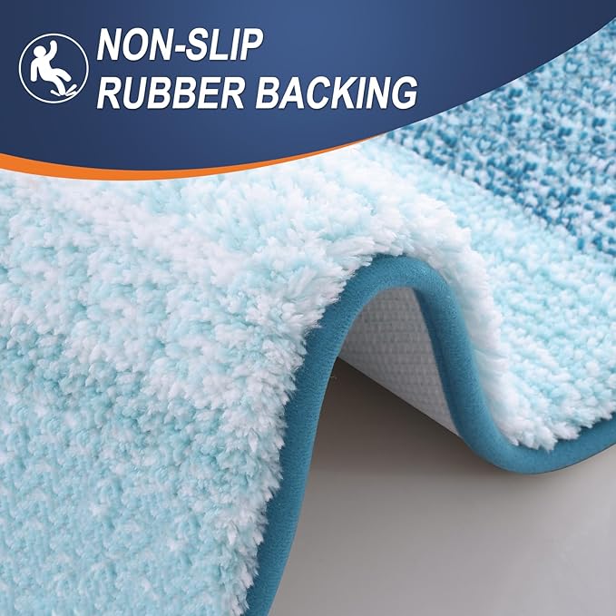 OLANLY Bathroom Rugs Sets 3 Piece, Soft Absorbent Microfiber Bath Mats and U-Shaped Contour Toilet Rug, Plush Shaggy Bath Mat Set for Bathroom (47"x20"+24"x16"+24"x20", Peacock Blue)