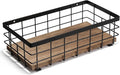 TJ.MOREE Small Metal Wire Basket, Decorative Wood Base Organizer for Bathroom, Kitchen, Basket for Toilet Paper Storage, Sugar Packet, Coffee Syrup, Guest Towel, Napkin