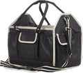 Equinavia Darby Large Collapsible Grooming Tote Bag for Horses, Dogs, Cats | Organizer with Shoulder Strap | 9" x 13" x 12" - Black/Silver - One Size