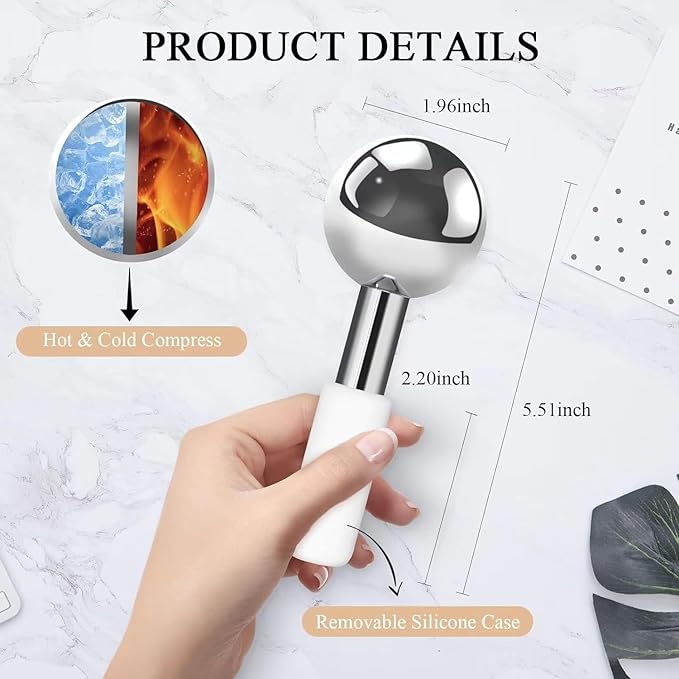 Ice Globes Stainless Steel Beauty Facial Massagers for Face & Eyes, Premium Unbreakable Stainless Steel Cryo Sticks for Beauty Routines, Facials Cold Rollers Cooling Globes(Silver,2Pack)